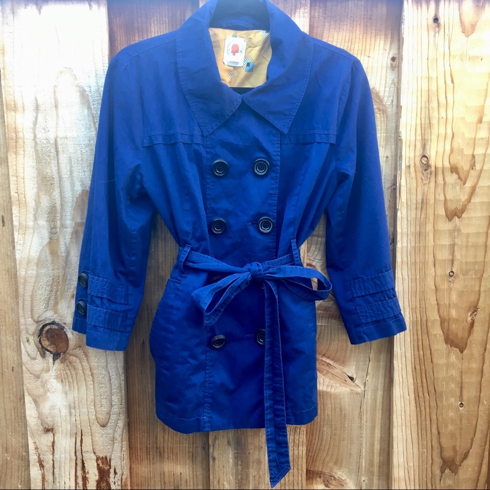 Tulle Blue Cotton Lined Short Trench Coat XL